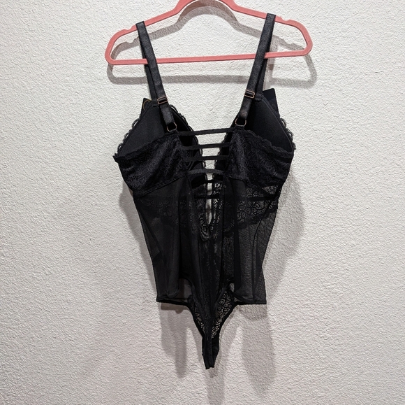 Rachel Roy Curvy Lace High Cut Teddy Bodysuit Black 1X NWT Sheer Lingerie - Picture 10 of 10